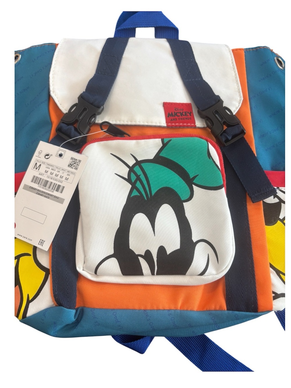 Zara Kids Colorblock Mickey Backpack - White, Orange, Blue, Teal